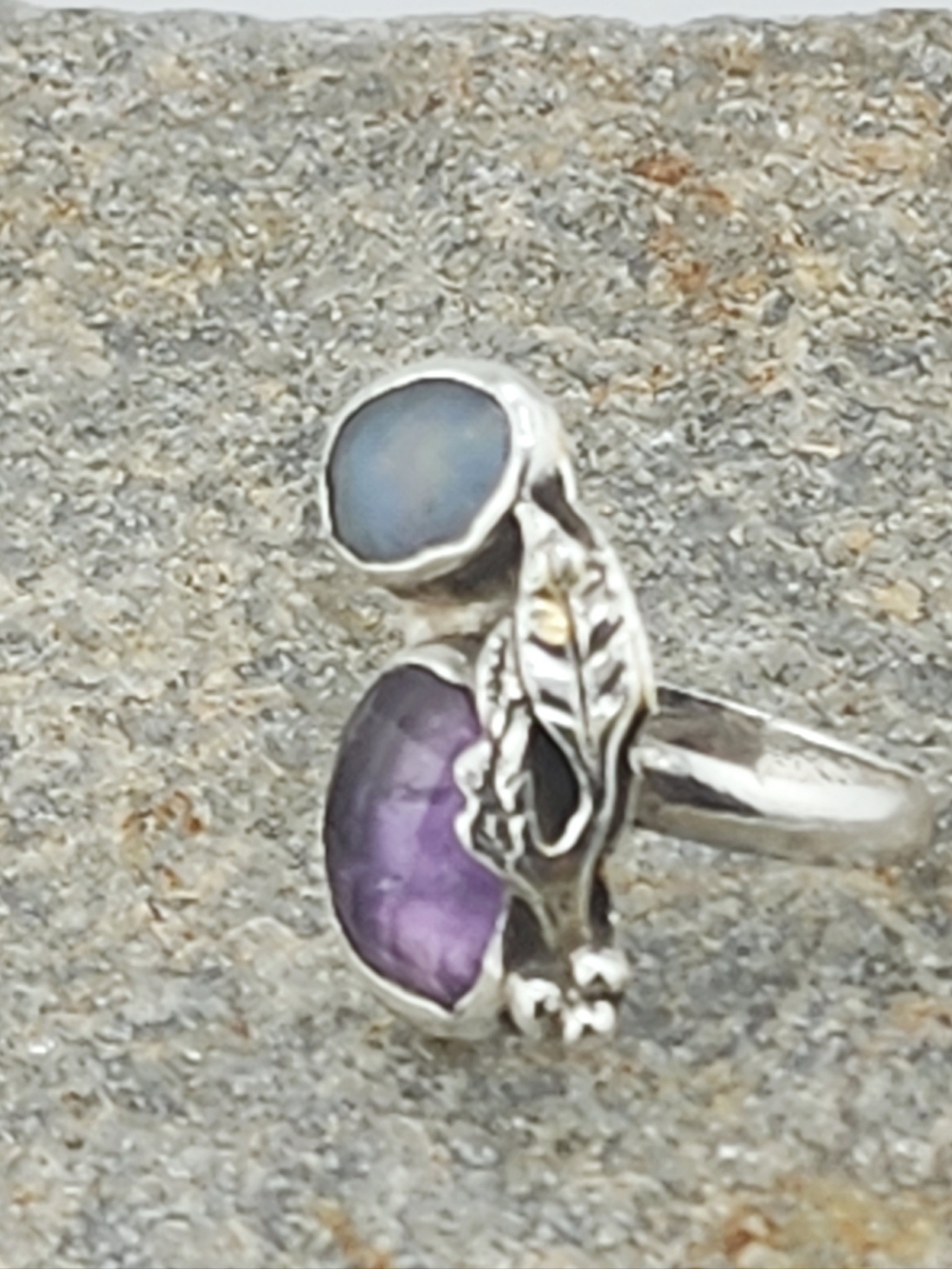 OPAL & AQUAMARINE HANDMADE RING IN STERLING SILVER SZ 8.5 - Picture 9 of 11
